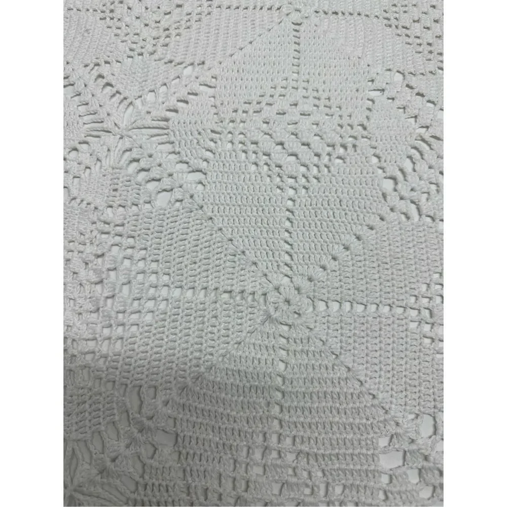 Vintage Rare92”x80” Queen Hand Crocheted Cotton Bedspread White